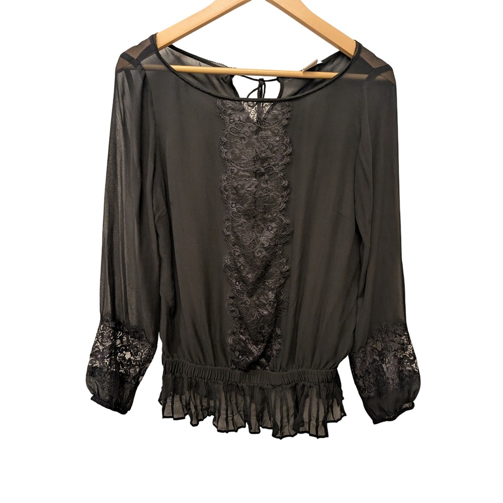 Vintage Y2K 90s Cache Silk Lace Blouse Sheer Top Romantic Whimsygoth Feminine